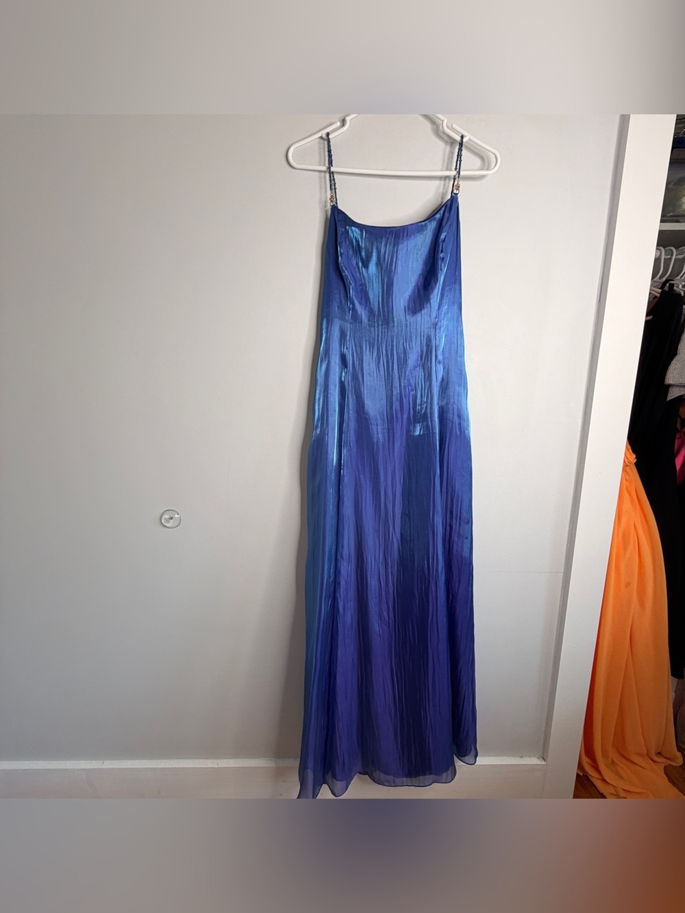 VTG‎ Y2K Jeanne Alexander Iridescent Blue Slip Maxi Fairy Dress 8